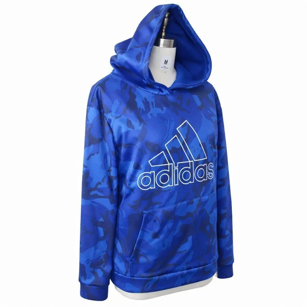 Adidas Blue Camo Pullover Hoodie XL 18/20 Youth Athletic Sweatshirt